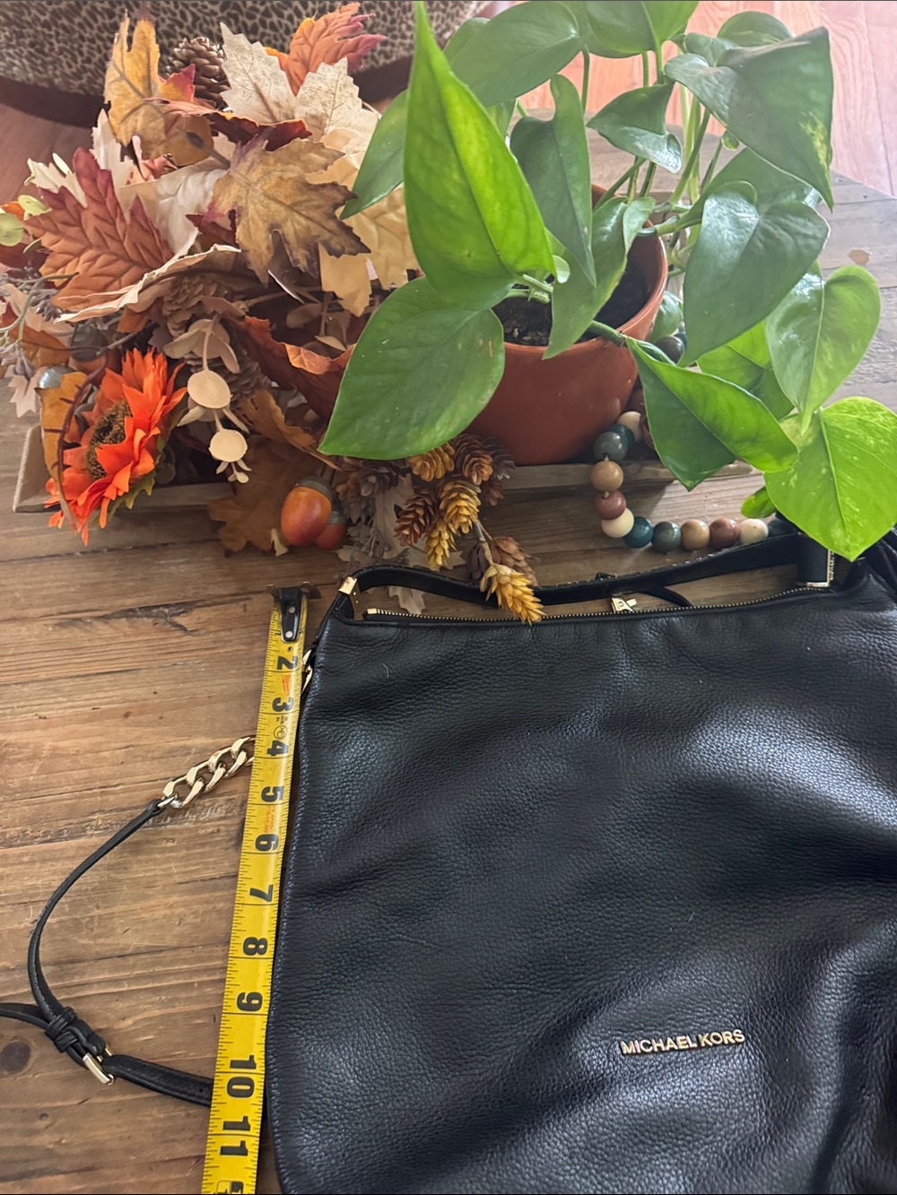 Michael Kors Black Pebbled Leather Shoulder Hobo with Gold Logo
